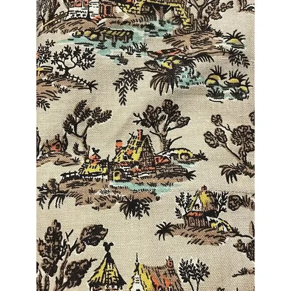 VTG Fabric Vat Color Print Farmhouse Cottage Lake Pre Shrunk 2 Pieces Read